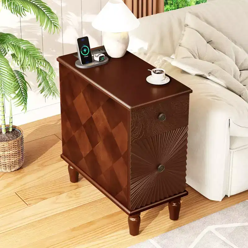 24inch tall modern sofa side table featuring two spacious drawers and a generously sized tabletop, ideal for narrow living room side tables