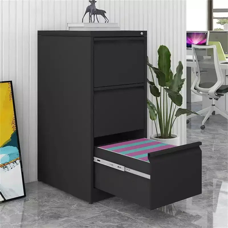 VIYET 41 3-Drawer Lockable Vertical File Cabinet, Black Metal Office Storage Cabinet (Anti-Tilting for Letter/A4/Legal Files)