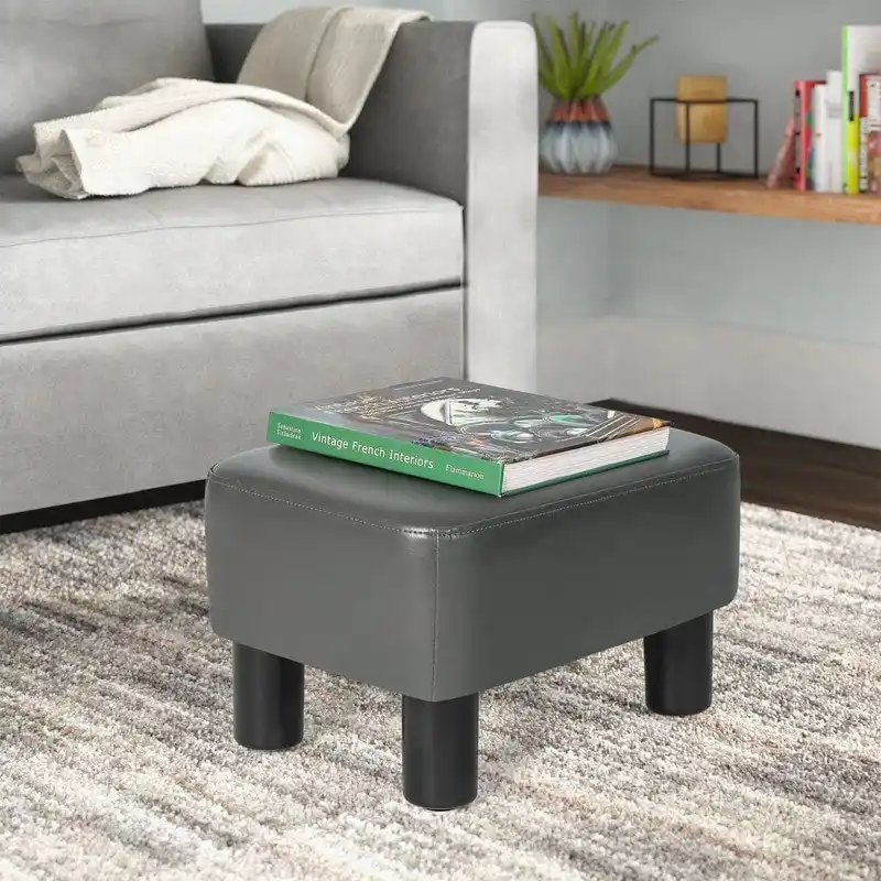 Adeco Small Footstool PU Leather Ottoman Footrest Modern Rectangular