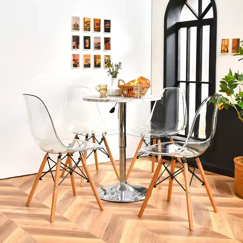 Costway Set of 4 Dining Chairs Modern Plastic Shell Side Chair w/ Clear Seat & Wood Legs