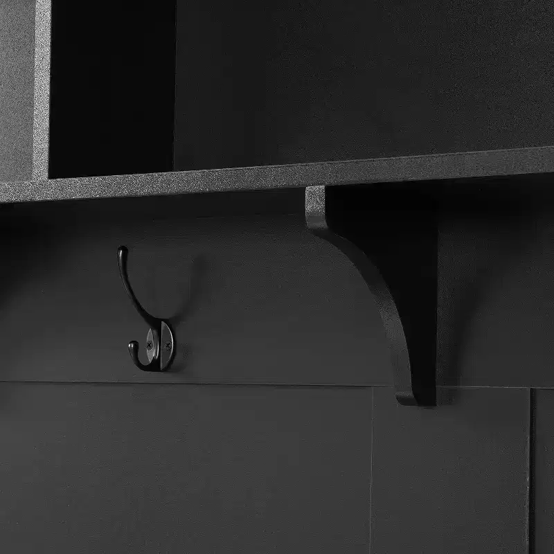 Modern Hall Tree with Storage Cabinet, 2 Large Drawers, Wide Bench & 5 Hooks, Entryway Organizer, Black