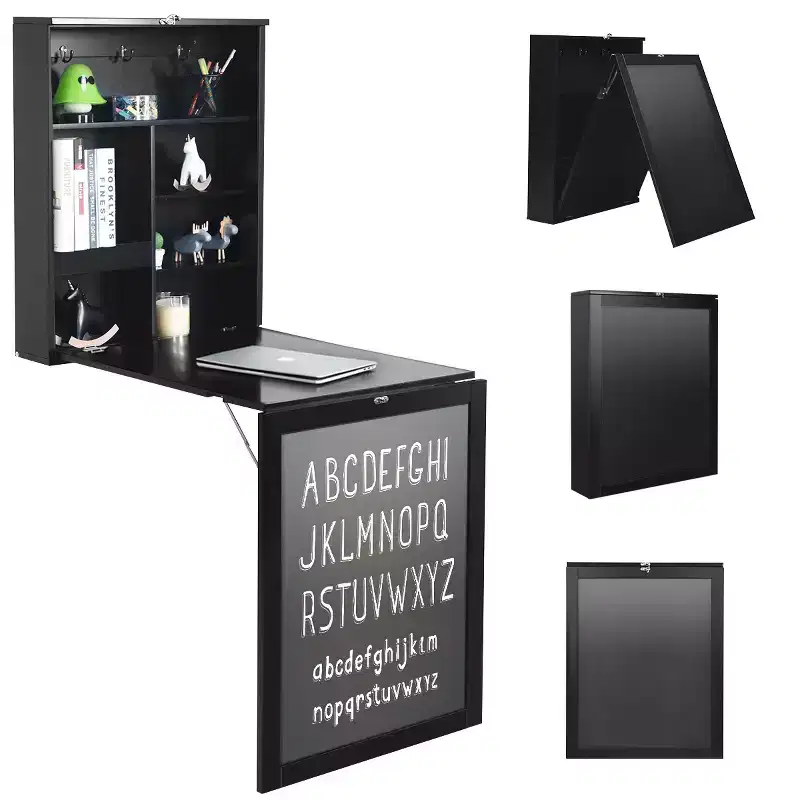 Costway Wall Mounted Table Fold Out Convertible Desk with A Blackboard/Chalkboard Black\Brown\White\Grey