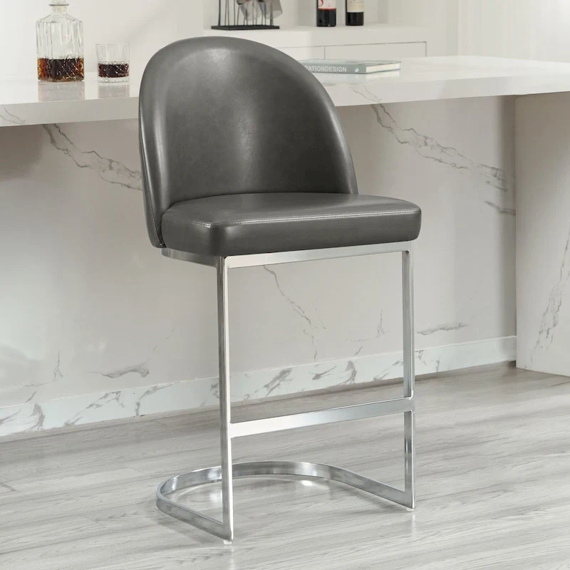 26 Faux Leather Upholstered Counter Height Bar Stools with Metal Legs - 38.8H x 17.9W x 20.9D