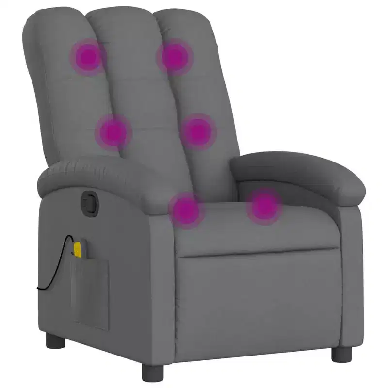vidaXL Massage Recliner Chair Dark Gray Polyester - Manual Push Back With Massage