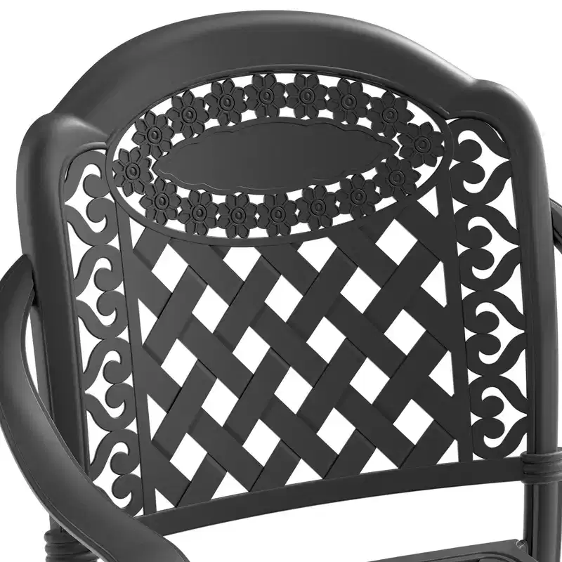 Set of 4 Cast Aluminum Patio Dining Chairs, Black Rust Resistant Frame with Water Resistant Cushions