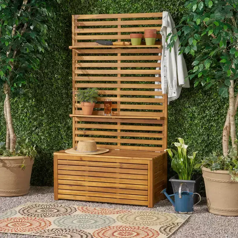 Christopher Knight Home Andrusia Outdoor Rustic Acacia Wood Storage Bench with Rack, Teak