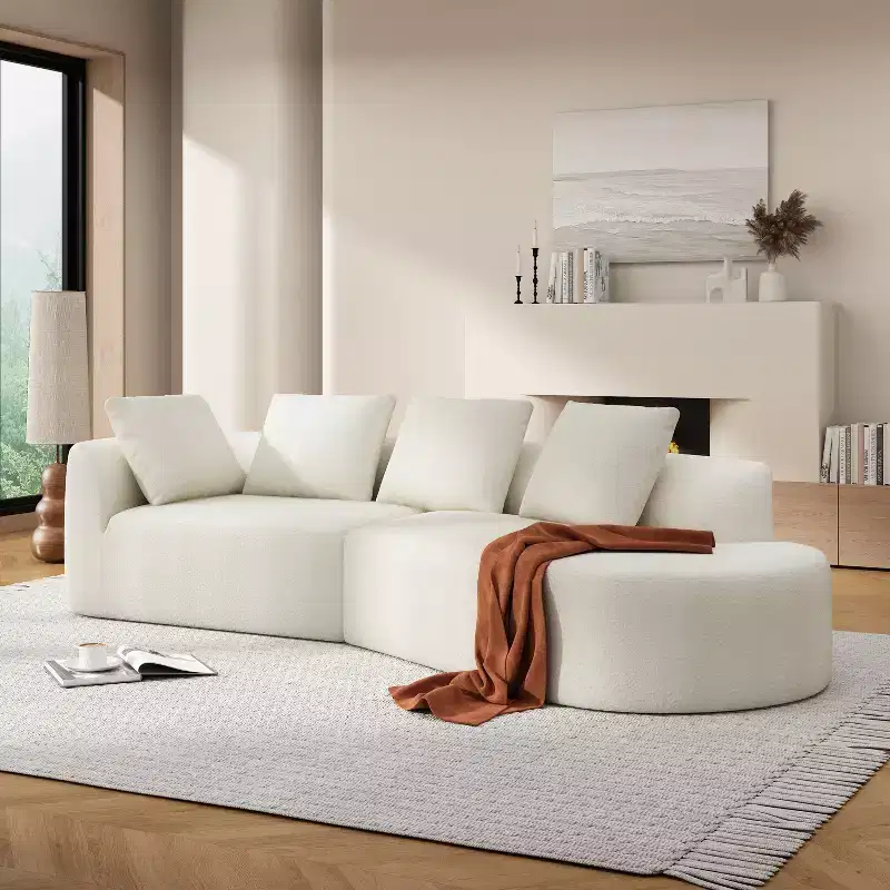 Christopher Knight Home 116 Modern Curved Sectional Sofa with High-Density Sponge and 4 Pillows