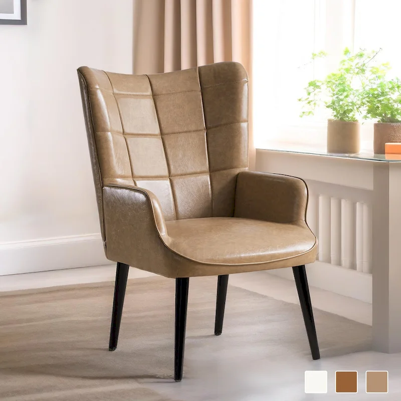 HUIMO High-back Accent Chair Modern Wing Back Chair-Faux Leather