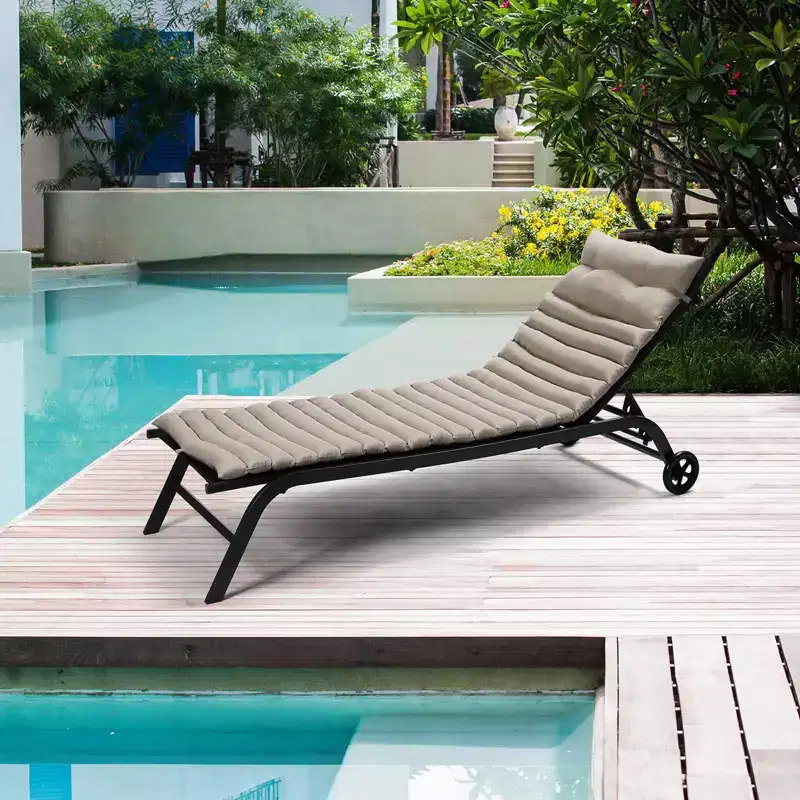 2 PCS Chaise Lounge Cushions, Outdoor Lounge Chair Cushion Replacement, Patio Furniture Seat Cushion Chaise Lounge Cushion Khaki