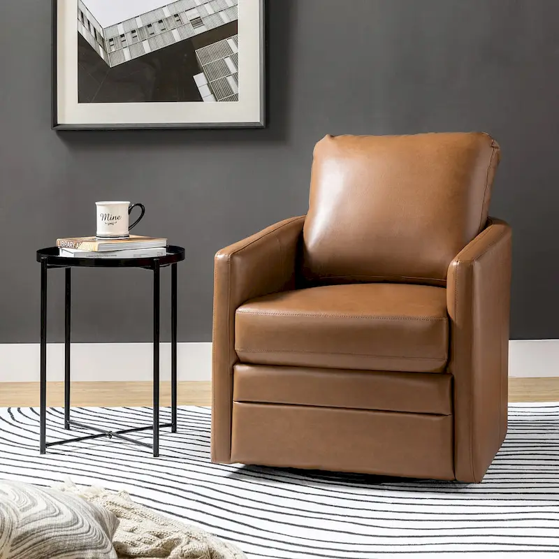 Navy/Turquoise/Green/Camel/Brown/Black/Ivory/Grey Faux Leather Swivel Barrel Accent Chair — 1-Seat