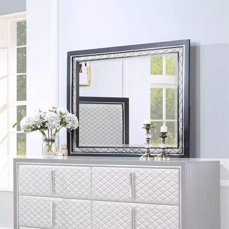 Nicola Dresser Mirror - Silver Synthetic Leather & Black Finish