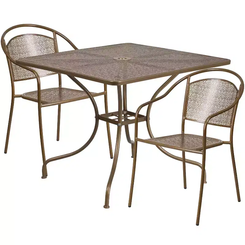 Emma and Oliver Commercial 35.5 Square Metal Garden Patio Table Set w/ 2 Round Back Chairs