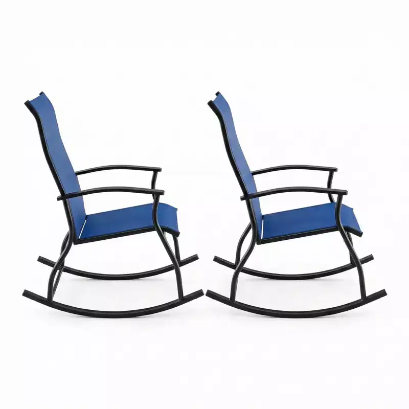 Gymax 2PC/4PC Outdoor Rocking Chairs with Ventilated Backrest and Smooth Secure Rocking Motion Navy + Black/Brown + Black/Black