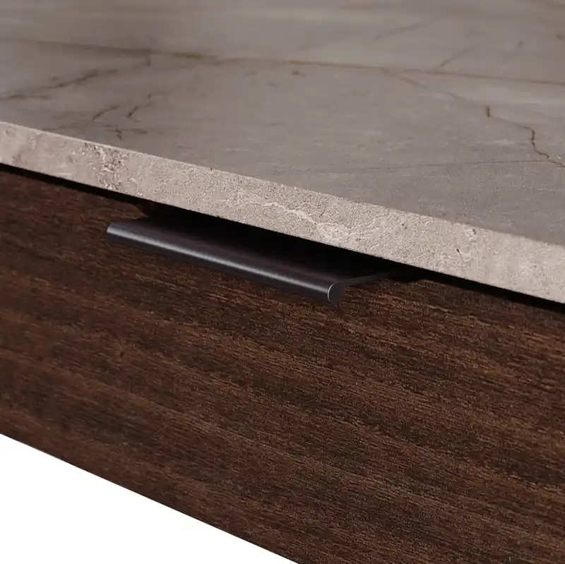 65.98 L-Shaped Office Desk with 2-Drawers, Cubbyholes & Shelves - Umber Wood