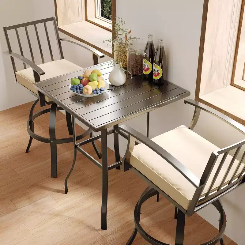 ALAULM 3PCS Patio Bar Set, Patio Table Set w/2 High Barstools&1 Bar table, for Kitchen, Lawn, Patio