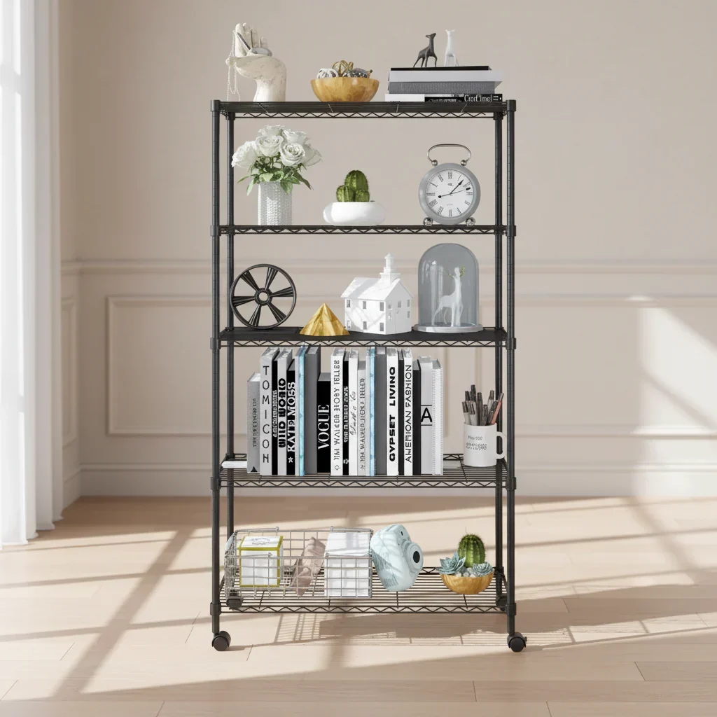 35 in. W 5-Shelf Metal Shelving Unit with Wheels