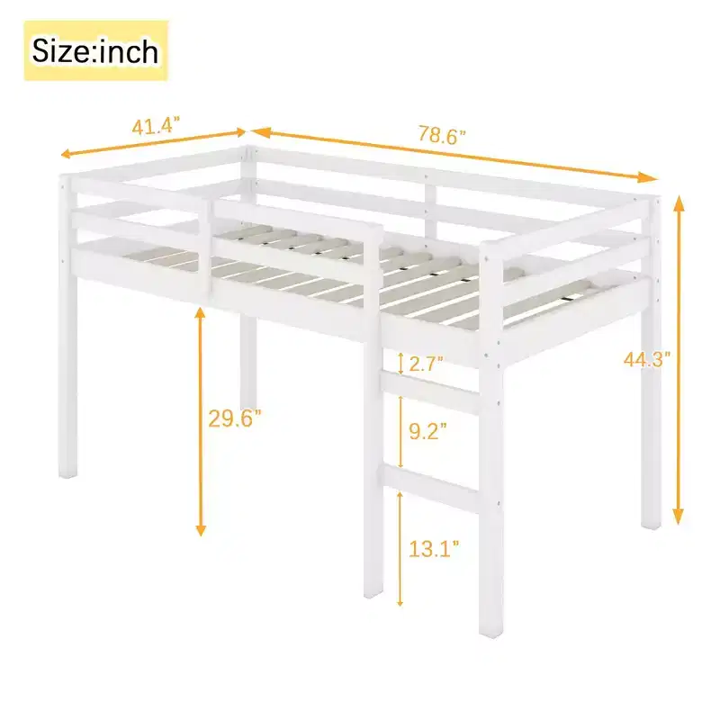 Luxystar Twin Loft Bed with Ladder, Bed Platform of Strengthened Slats for Kidsa?Room and Guest Room