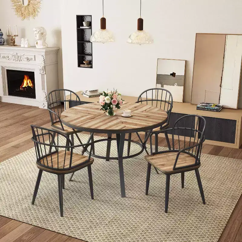 Christopher Knight Home Loftia Modern Iron Frame Dining Chairs(Set of 4), Brown/Black