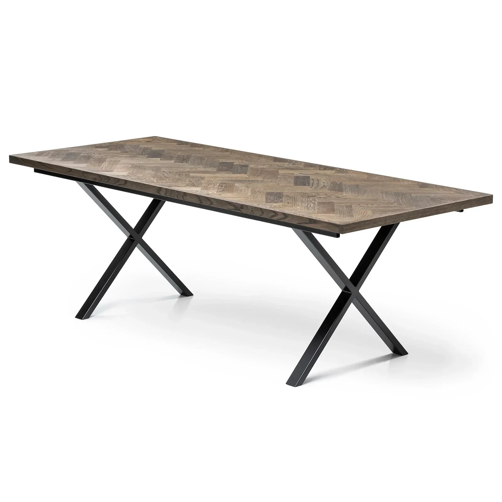 Charcoal Herringbone Dining Table - Herringbone dining table made of 15mm solid wood staves assembled with 20mm oak slats on
