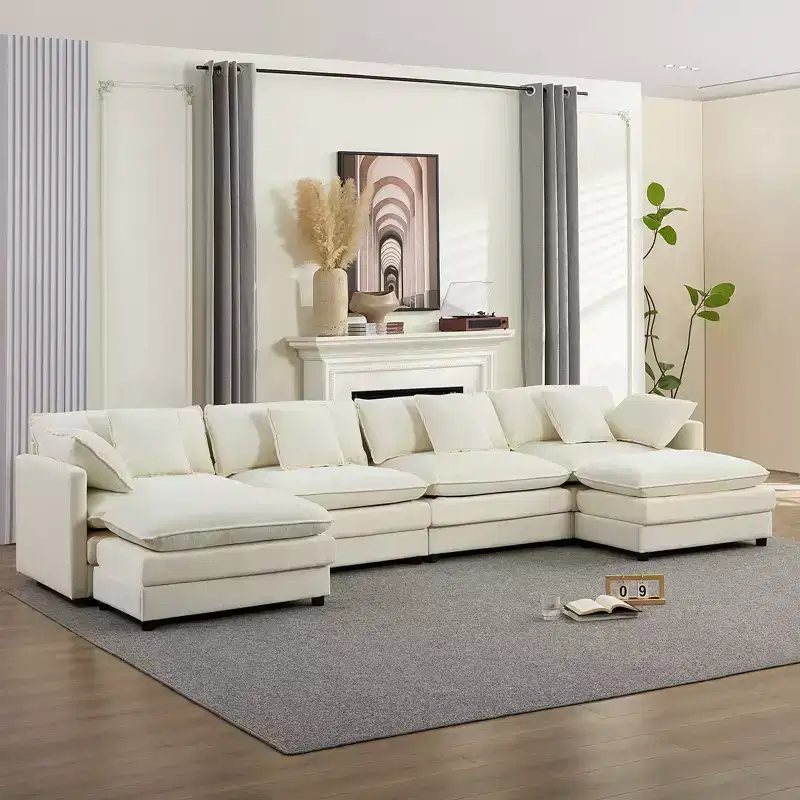 Mjkone 148'' Oversized Modular Sectional Sofa, U-Shaped 6-Seat Chenille Upholstered Deep Seat Sofa with 2 Ottomans