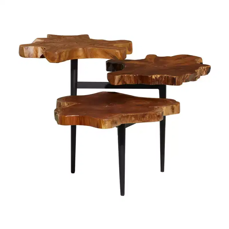 Rustic Teak Wood Accent Table, Dark Brown, Handcrafted, No Assembly Required
