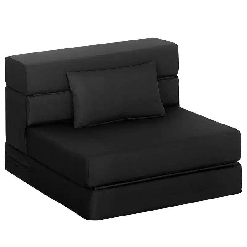Folding Sofa Bed, Sleeper Chair Bed with Pillow, Modern Linen Convertible Futon Couch