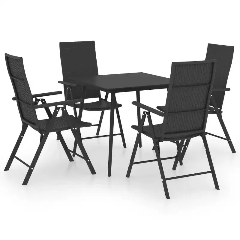 vidaXL Dining Set Black PE rattan, aluminum, glass, steel 5 Piece