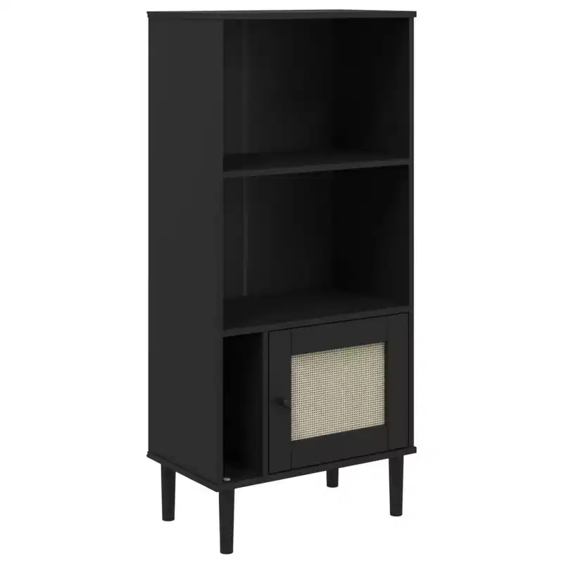 Pine Wood Bookcase with Rattan Look