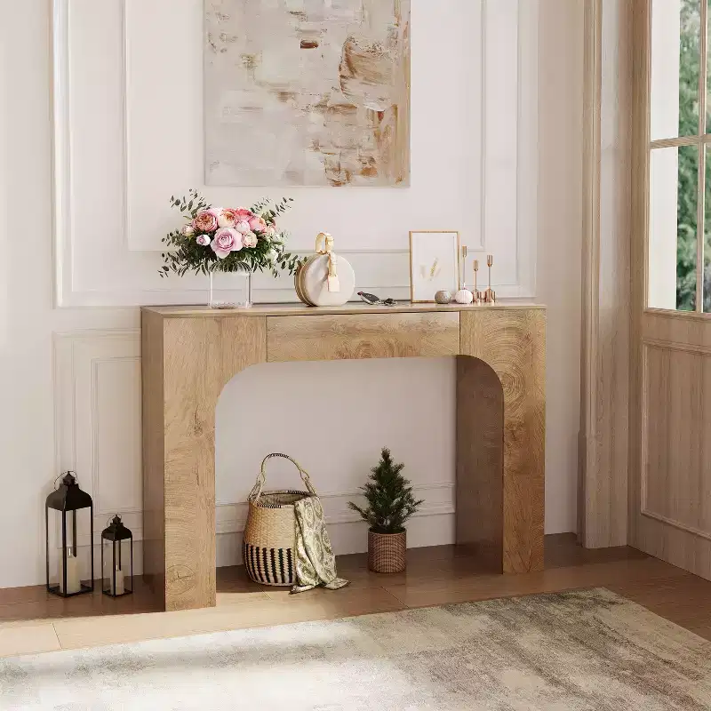 Long Console Table with Drawer, Wood Rectangular Sofa Table Behind The Couch, Farmhouse Entryway Foyer Hallway Tables for Entrance, Living Room