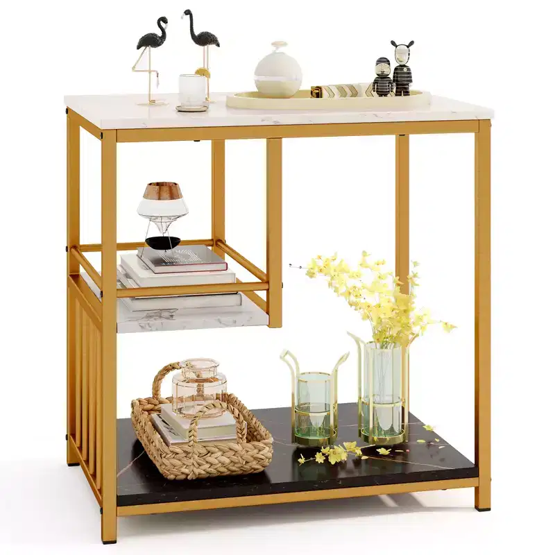 Costway 3-Tier Sofa Side Table with Open Storage Shelf Modern Buffet for Living Room