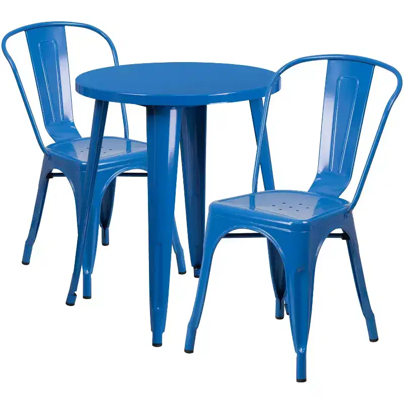Emma and Oliver Commercial Grade 24 Round Metal Indoor-Outdoor Table Set with 2 Cafe Chairs