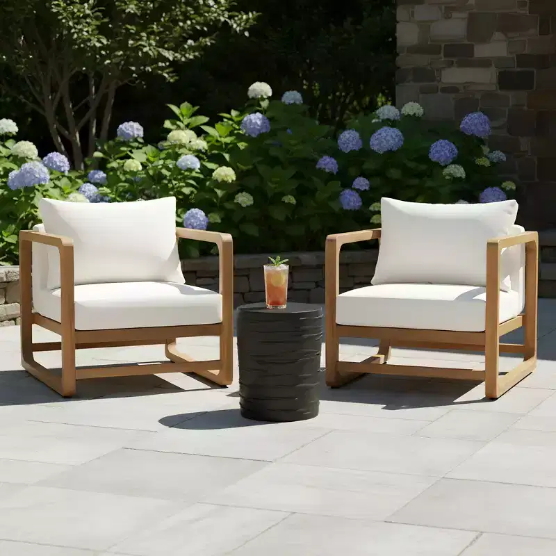 Christopher Knight Home Isadora Patio 3 Piece Acacia Wood Oversized Seating Set with Cushions and Lightweight Concrete Table