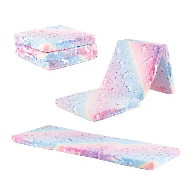Foldable Floor Mattress for Kids Glow in the Dark Toddler Nap Mat Tri-Folding Colorful/Grey/Pink