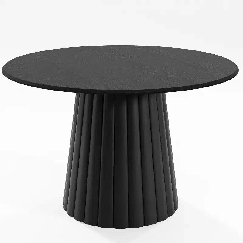 Dovelina Black Wood Round Dining Table Kitchen Tables with Designer Table Base for 6 People