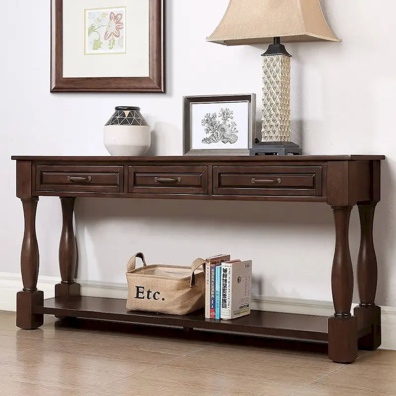 63 Solid Wood Console Table with 3 Drawers and 1 Bottom Shel