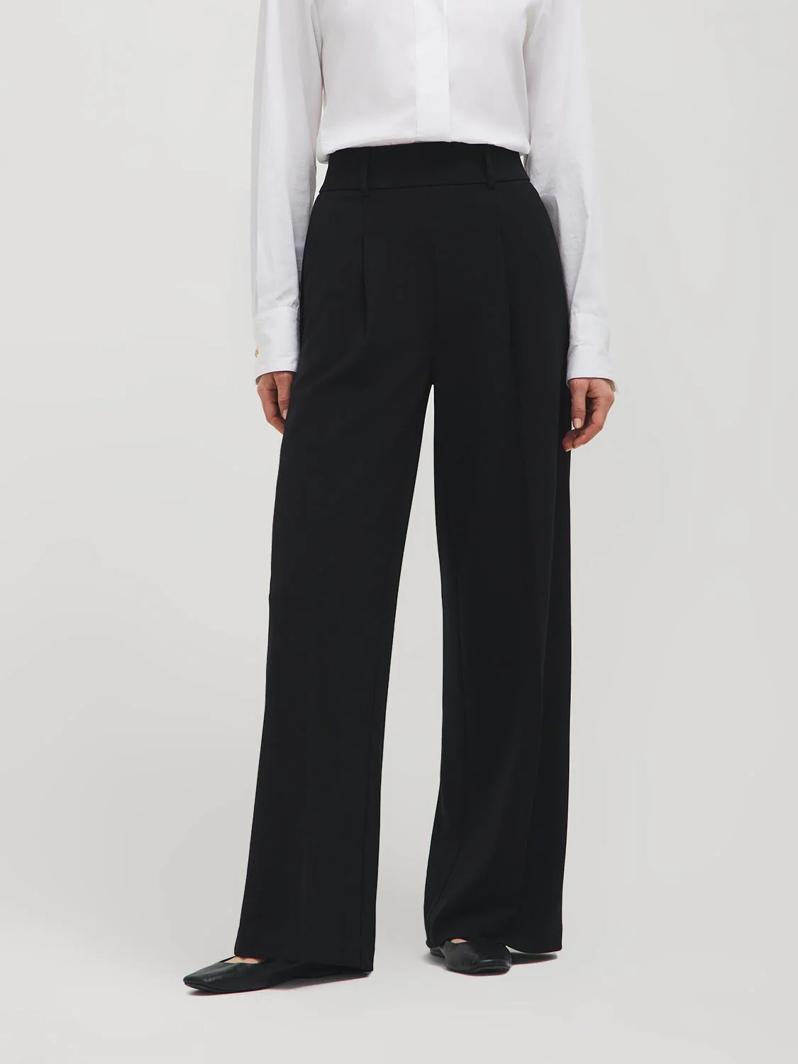 Pleated Wide-Leg Crepe Pants