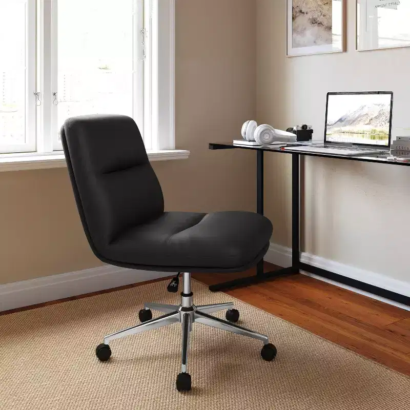 Emma and Oliver Mid-Back Armless Swivel Office Chair with Wheels, Padded Upholstered Back/Seat, Adjustable Height, and Sturdy Frame