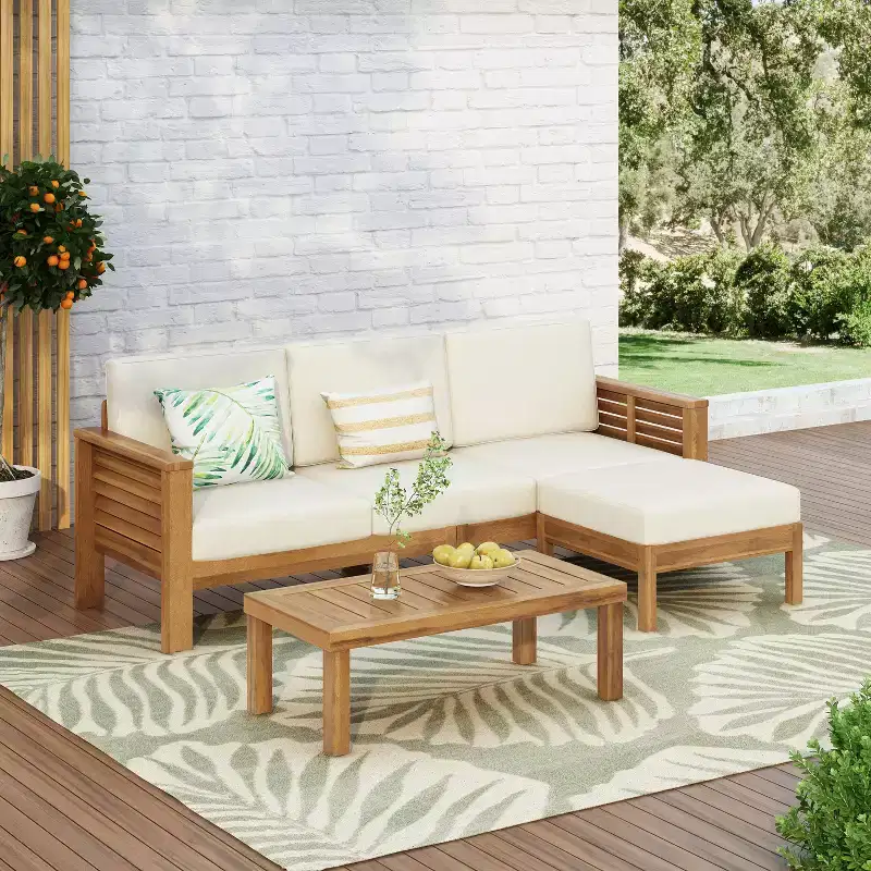 Christopher Knight Home Nolan Outdoor Shutter-styled Paneling Acacia Wood Seating Set with Cushions