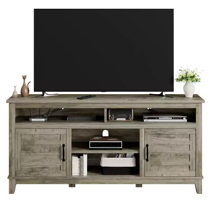 GustoWave 63 Inch TV Stand, Rustic Farmhouse Media Console with Height-Height-Customizable Shelves & Cabinet Doors