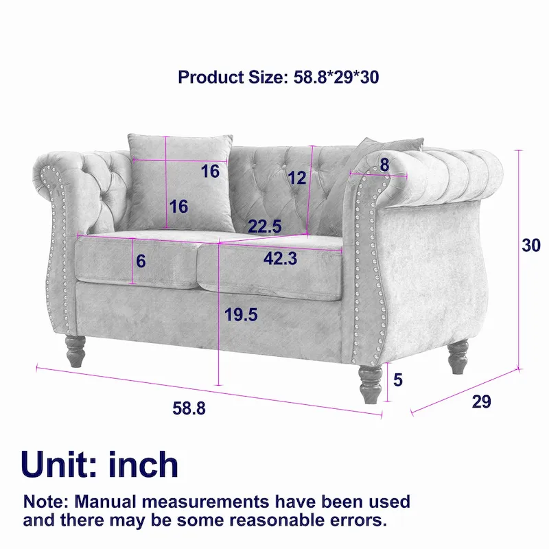 2-Seater Chesterfield Sofa with Rolled Arms and Nailhead Trim – Black Velvet