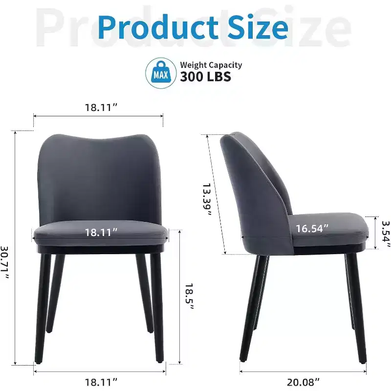 Set of 2 Modern Fabric Dining Chairs: Padded Seat, Wood Legs - Versatile Side Chairs for Kitchen, Dining Room, Restaurant, Cafe & Living Room.