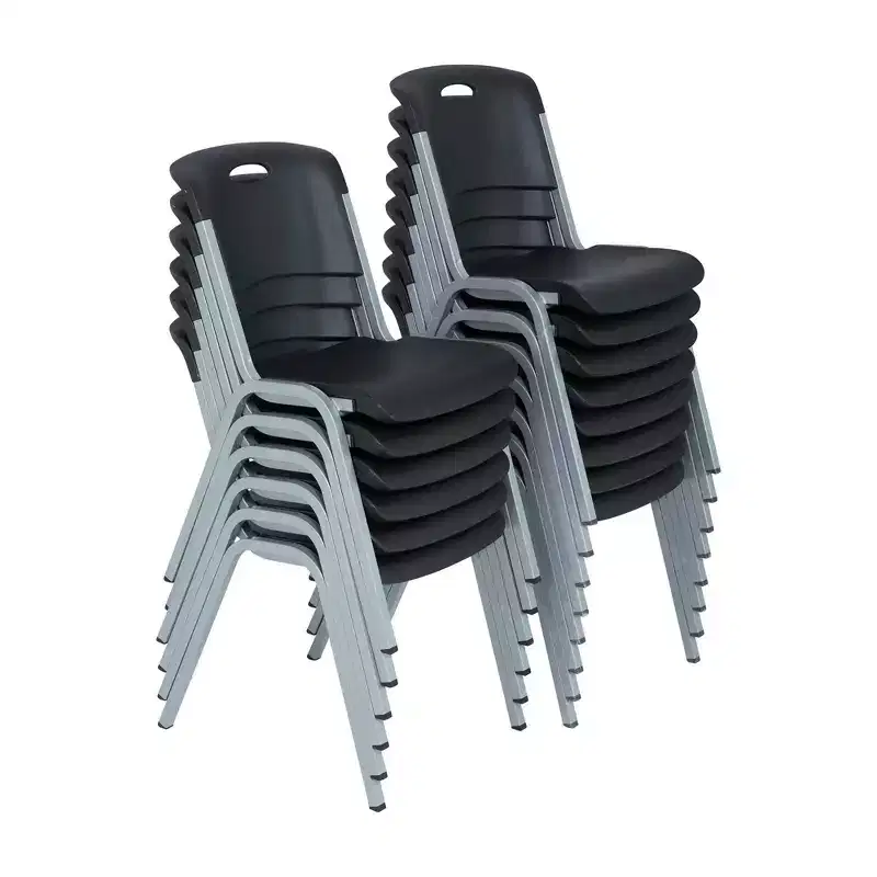 Black Armless High-Back Stackable Chair, Set of 14