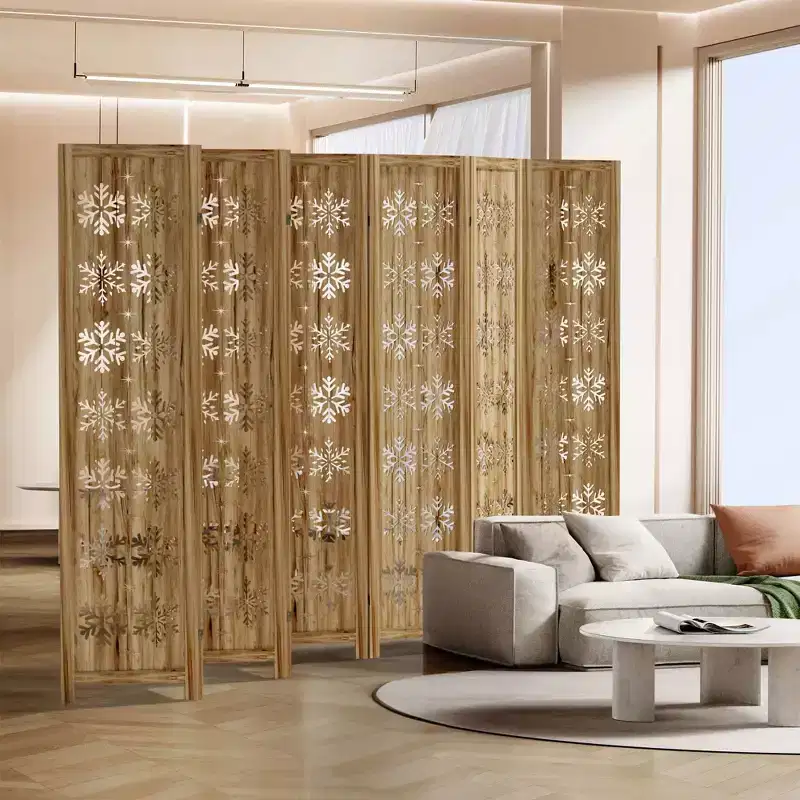 PexFix Room Divider Folding Screen Room Divider with Snowflake Pattern for Home Office Garden Bedroom Paulownia Wood