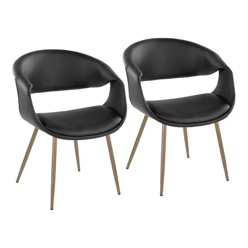 LumiSource Set of 2 Curvo Upholstered PU Chair Antique Copper Metal/Black