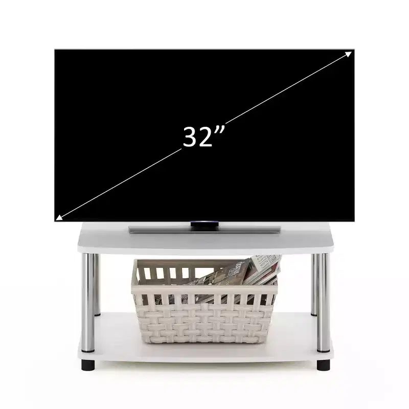 Furinno Industrial No Tools Elevated TV Stands with 2-tier Open Storage Shelves TV Console for TVs up to 25 inch White Oak