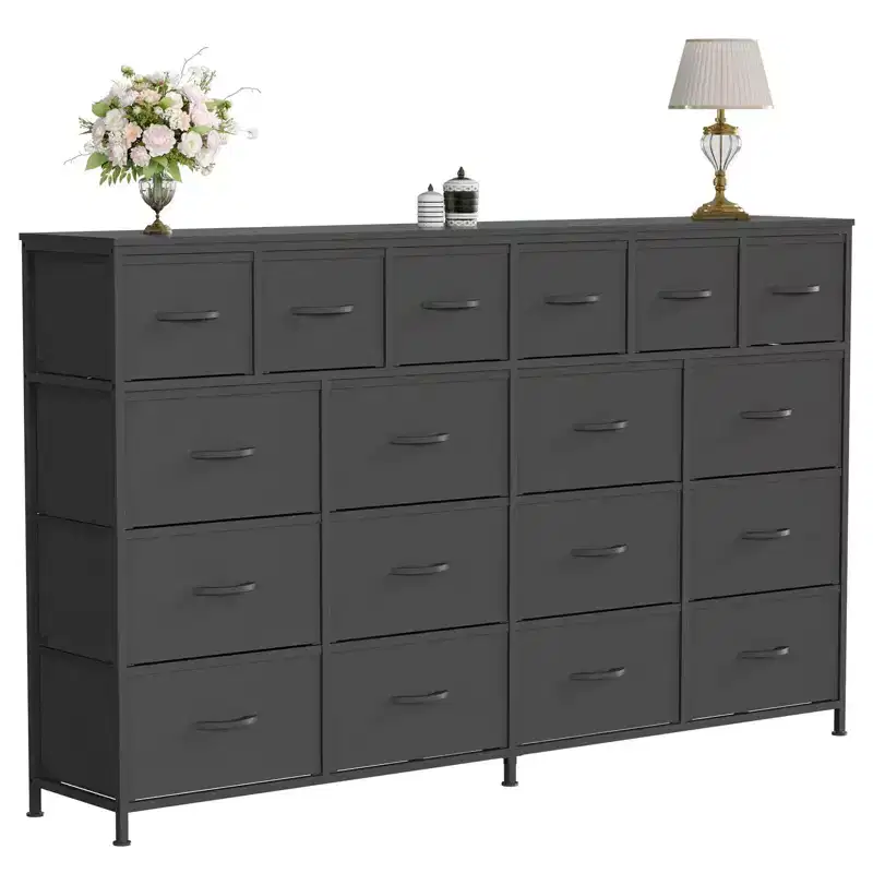 18 Dresser for Bedroom, Chest of Drawers with Fabric Bins, Accent Dresser Chest Organizer with Steel Frame, Clothes Storage Organizer for Hallway
