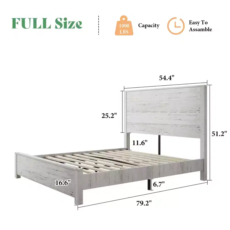 AMERLIFE Rustic Wood Bed Frame with 51.2 Spliced Headboard