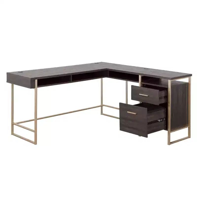 Harper 60 Wood and Metal L-Shaped Office Desk