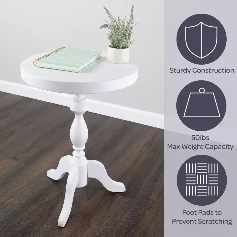 Lavish Home Round Pedestal Side Table, White
