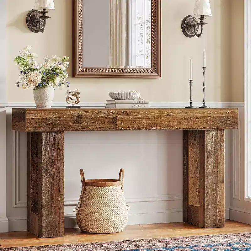Lantine Console Table, 63 Farmhouse Entryway Table, Rectangular Wooden Accent Console for Entrance, Hallway & Living Room (Mix Brown)
